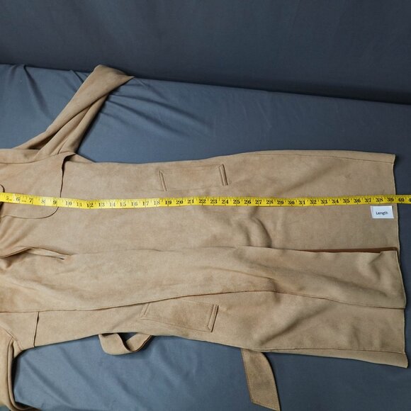 Philosophy Womens Trench Coat XS Tan Faux Suede Minimalist Quiet Luxury Timeless - Picture 9 of 13